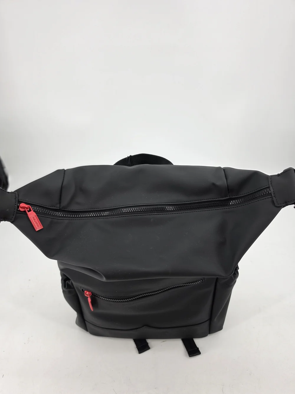Hunter Black Roll-Top Water Resistant Backpack with Red Zipper Accent New